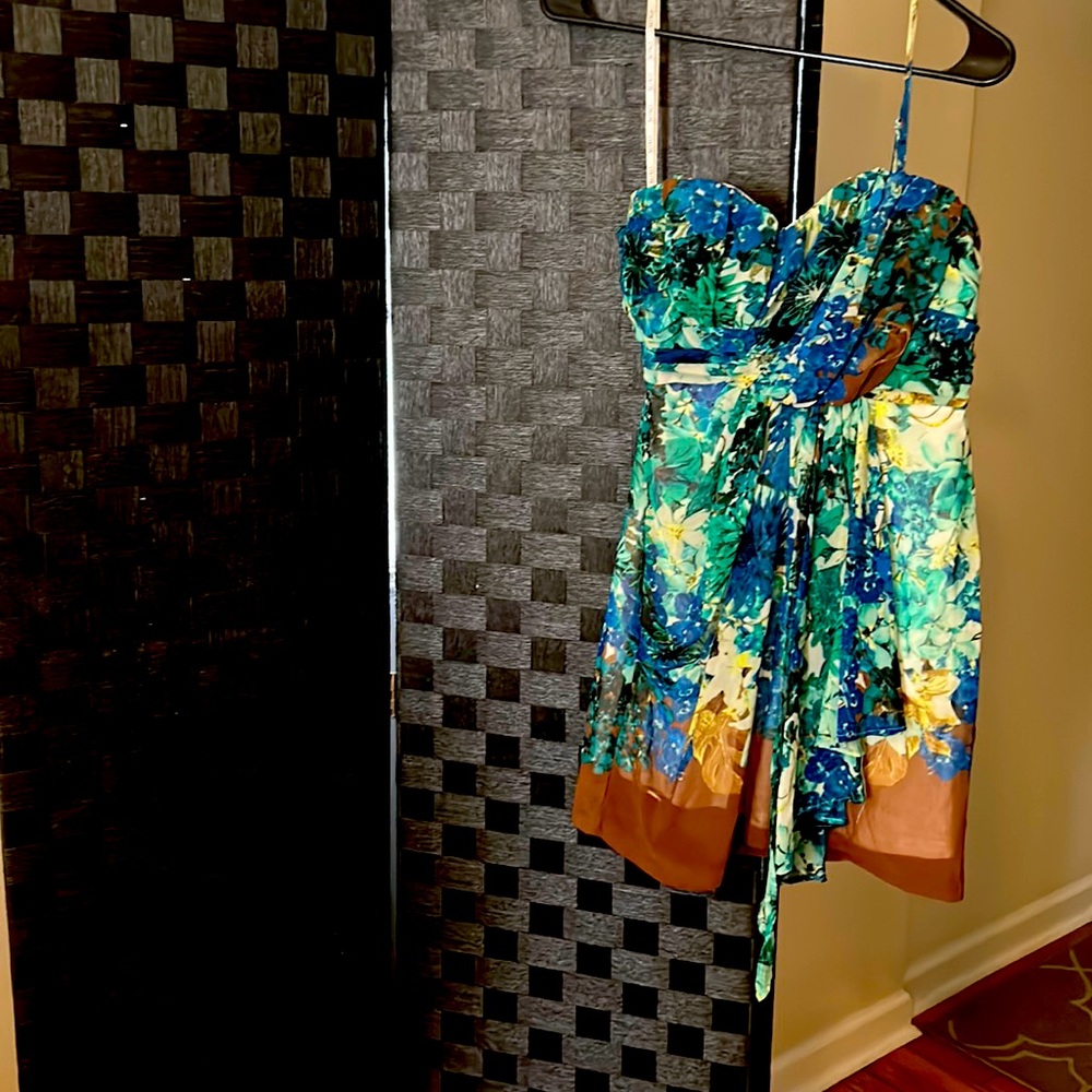 Women’s XoXo floral one strap/strapless dress with gold zipper back size 1/2